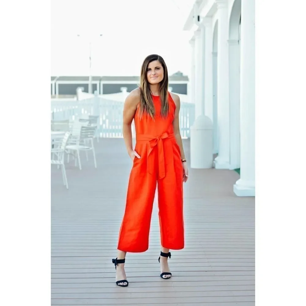 Banana Republic Red Linen-blend Wide-leg Jumpsuit